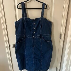 Ava and Liv Dark Blue Denim Pinafore Dress
